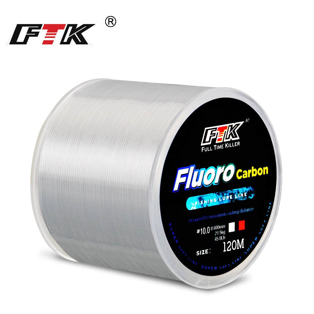 FTK 120m Fishing Line 7.15LB-45LB 0.2mm-0.6mm Soft Fluorocarbon Coating Treatment Process Carbon Surface Nylon Molecules