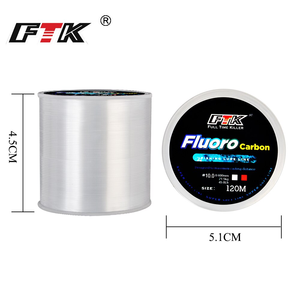 FTK 120m Fishing Line 7.15LB-45LB 0.2mm-0.6mm Soft Fluorocarbon Coating Treatment Process Carbon Surface Nylon Molecules