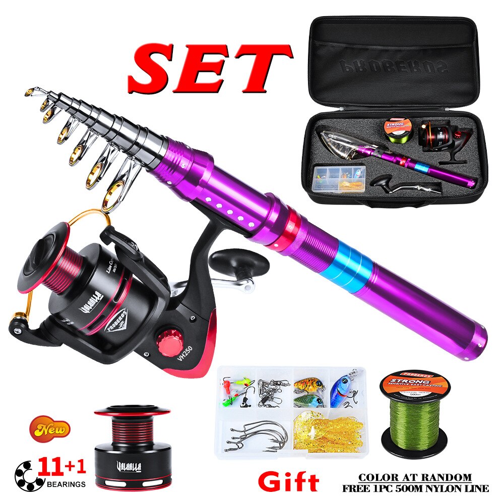 Metal Telescopic Fishing rod and reel set with fish line lure Full Kits Metal spinning fishing reel carp fishing accessories sea