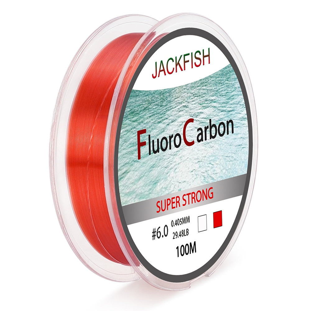 JACKFISH 100M Fluorocarbon Fishing Line  red/clear two colors 4-32LB Carbon Fiber Leader Line  fly fishing line pesca