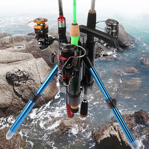 Portable Fishing Rod Support Tripod Fishing Rod Lure Box Stand Barrel Holder Accommodate 3 Sub Bars Outdoor Fish Accessories