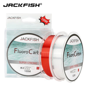 JACKFISH 100M Fluorocarbon Fishing Line  red/clear two colors 4-32LB Carbon Fiber Leader Line  fly fishing line pesca