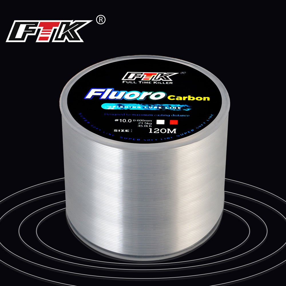 FTK 120m Fishing Line 7.15LB-45LB 0.2mm-0.6mm Soft Fluorocarbon Coating Treatment Process Carbon Surface Nylon Molecules