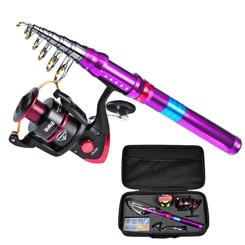 Metal Telescopic Fishing rod and reel set with fish line lure Full Kits Metal spinning fishing reel carp fishing accessories sea