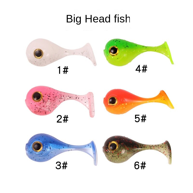 Luya Bait Fishing Lures Double Color Big Head Fish Tail Soft Bait 4.5cm3g Fish Simulation Silicone Fake Bait Mandarin Fish Bait